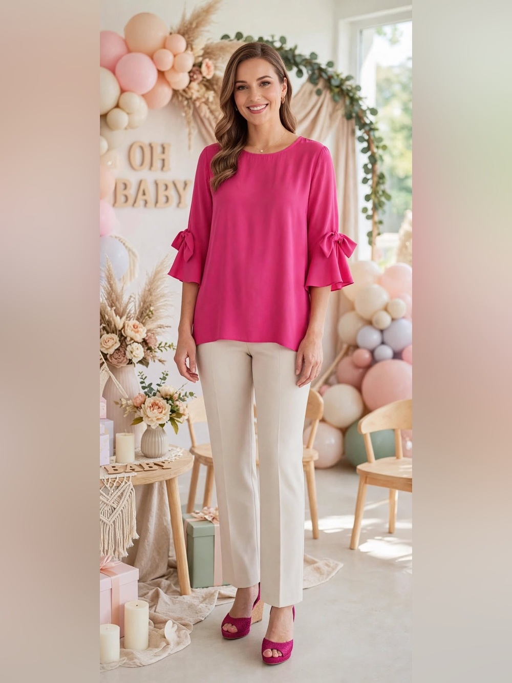 Women’s Hot Pink Ruffle-Sleeve Tunic Top